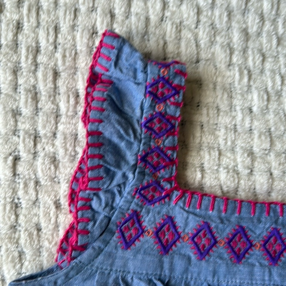 Gymboree NWT Size 3T chambray romper (Shorts)w/pink/purple contrast stitching - Picture 4 of 9